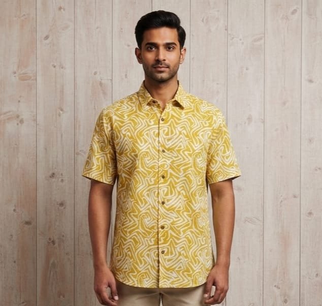 Natural Hand Block Half Shirt for Men