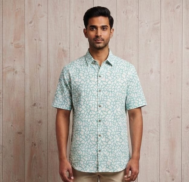 Natural Hand Block Half Shirt for Men