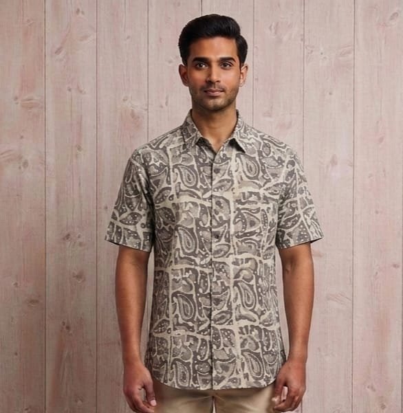 Natural Hand Block Half Shirt for Men