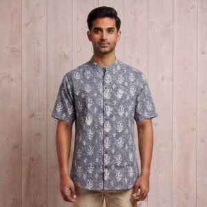 Natural Hand Block Half Shirt for Men