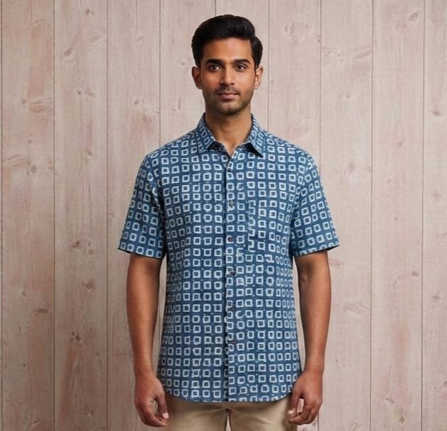 Natural Hand Block Half Shirt for Men