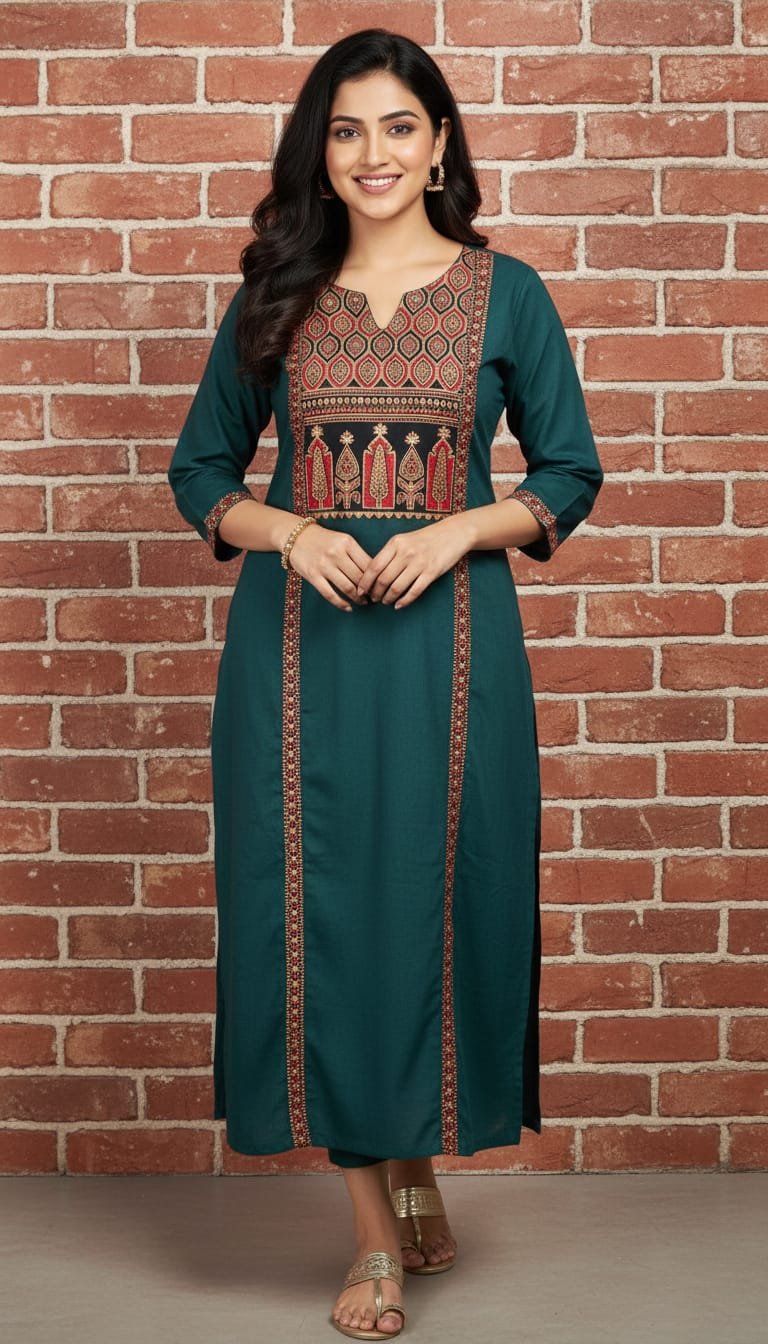 Women's Long Kurti (Palm Green)