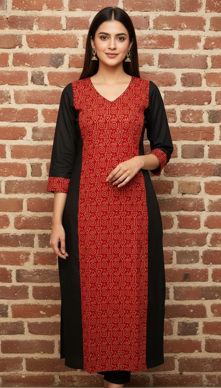 Women's Long Kurti (Red & Black)